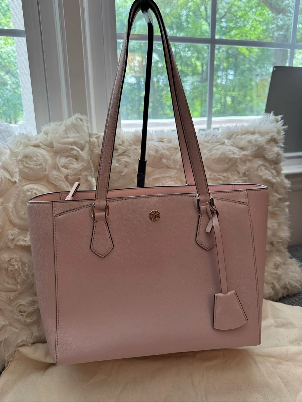 Tory Burch Blush Pink Saffiano Leather Tote Shoulder Bag